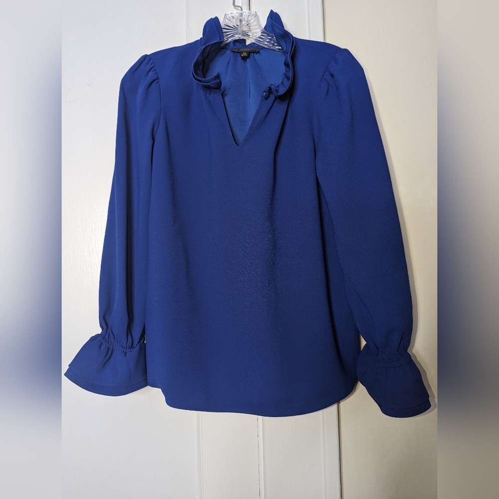 *SOLD* J. Crew Royal Blue Blouse Tulip Cuff Sleeves Size XS